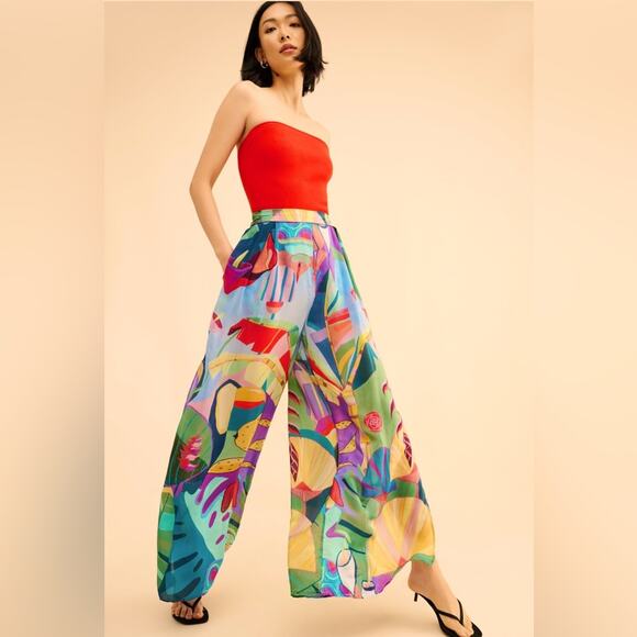 FARM RIO  Tropical Scenario Multicolor Slit Pants Size XS - Picture 1 of 12